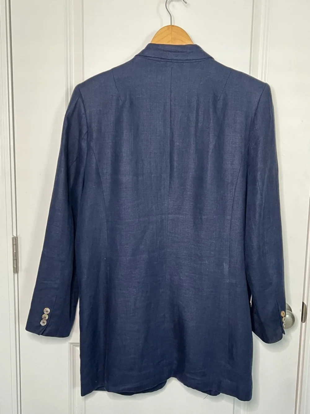 VINTAGE 90s KAREN KANE Women’s Blue 100% Linen Blazer Jacket Size L Preppy